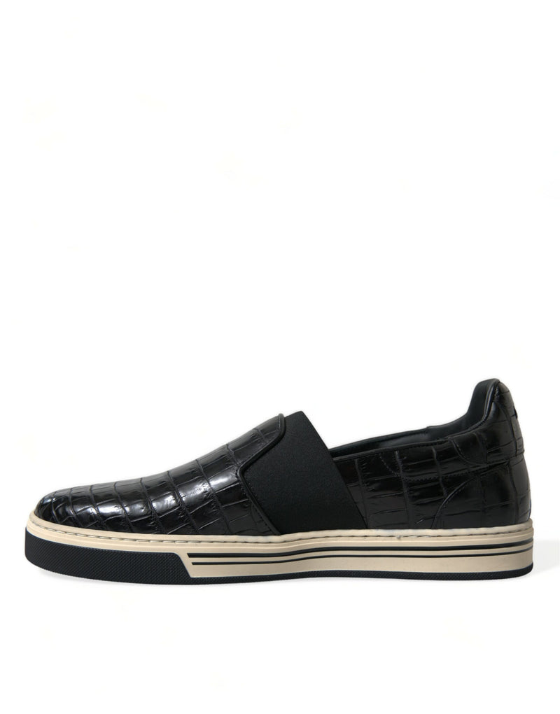 Black Croc Exotic Leather Sneakers Shoes