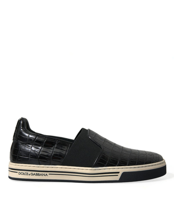 Black Croc Exotic Leather Sneakers Shoes