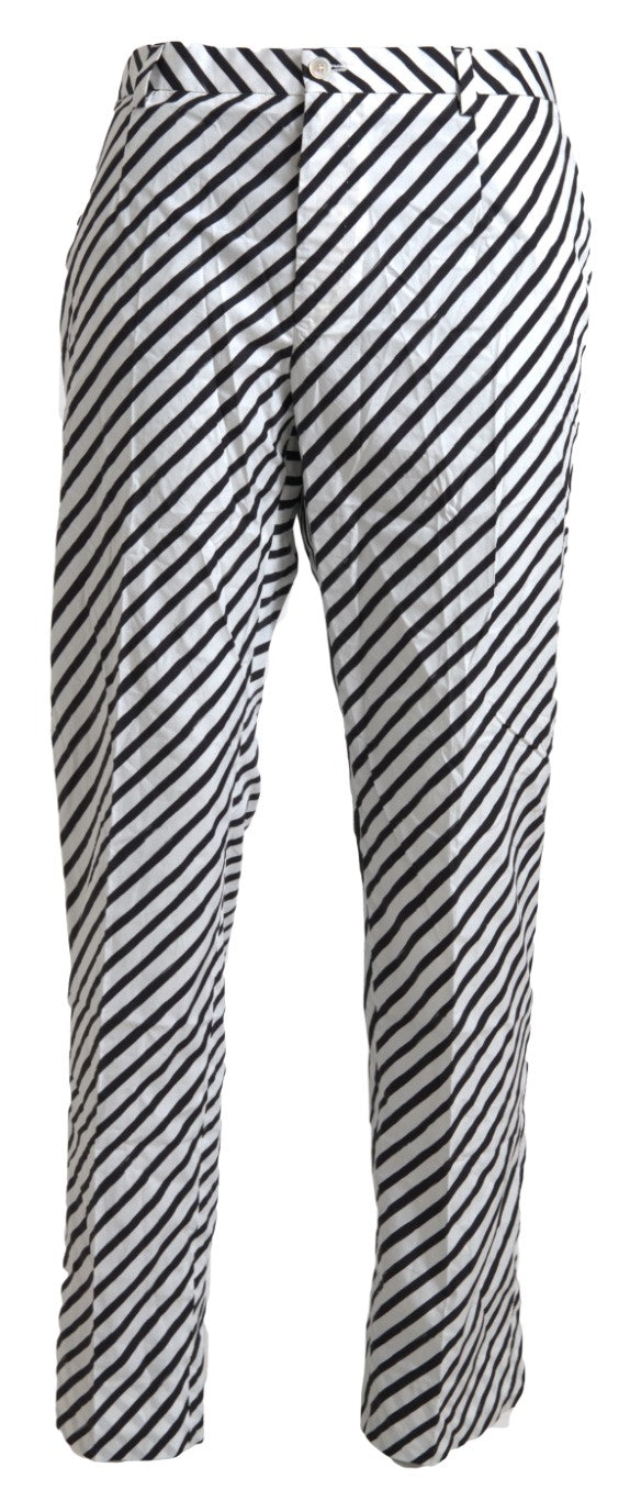 White Black Cotton Striped Trousers Pants