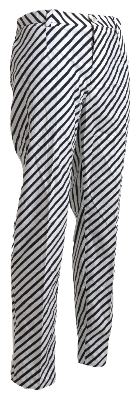 White Black Cotton Striped Trousers Pants