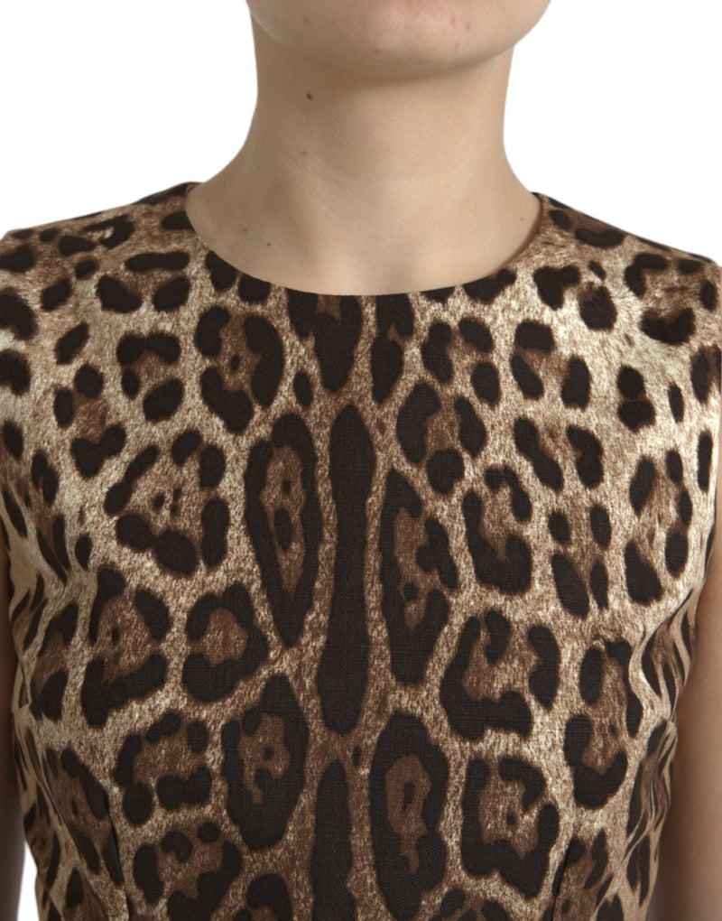 Brown Leopard Cotton Sleeveless Tank Top