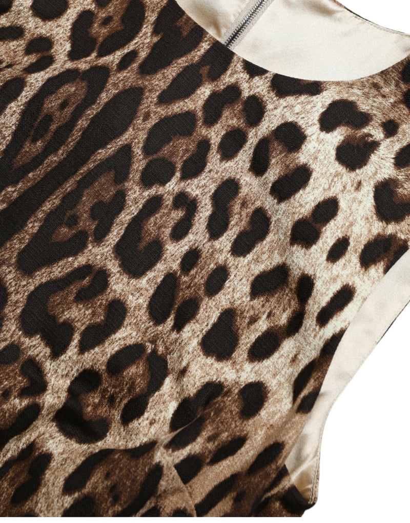 Brown Leopard Cotton Sleeveless Tank Top