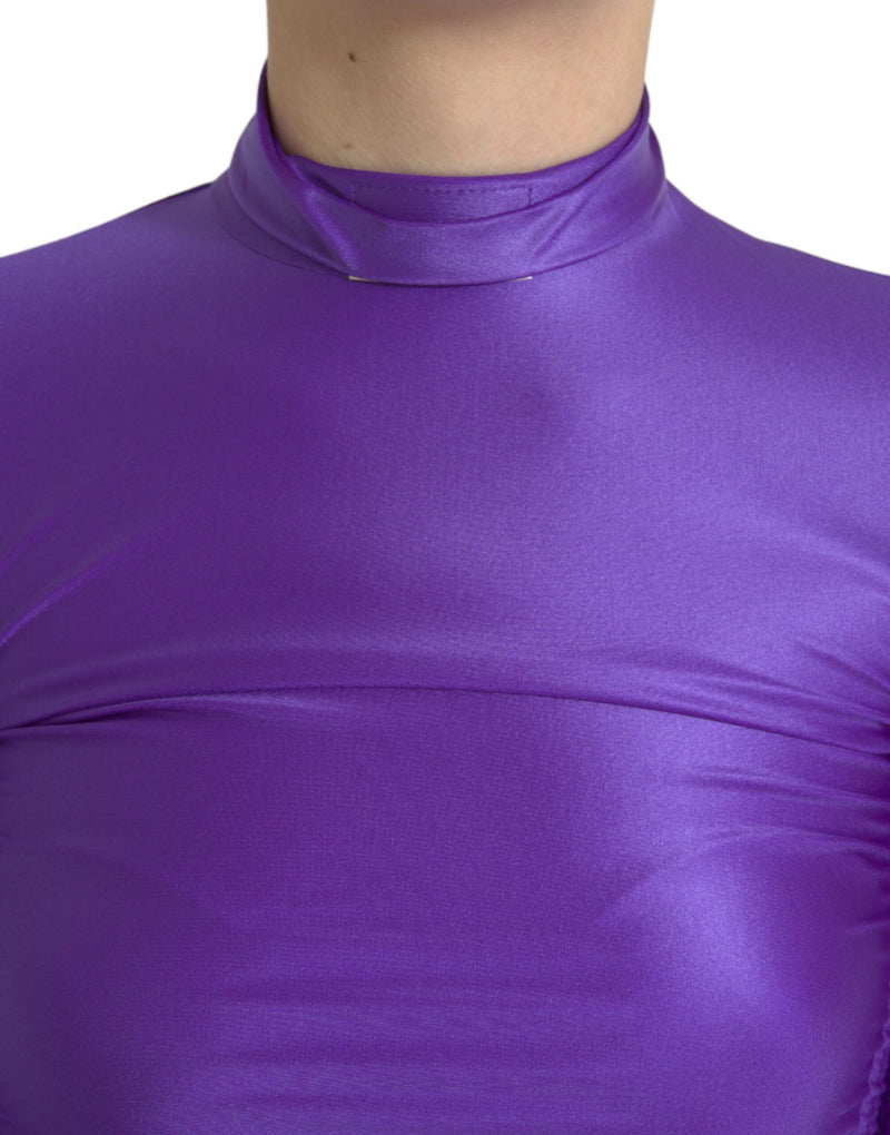 Purple Nylon Stretch Slim Long Sleeves Top