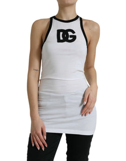 White DG Patch Sleeveless Cotton Tank Top