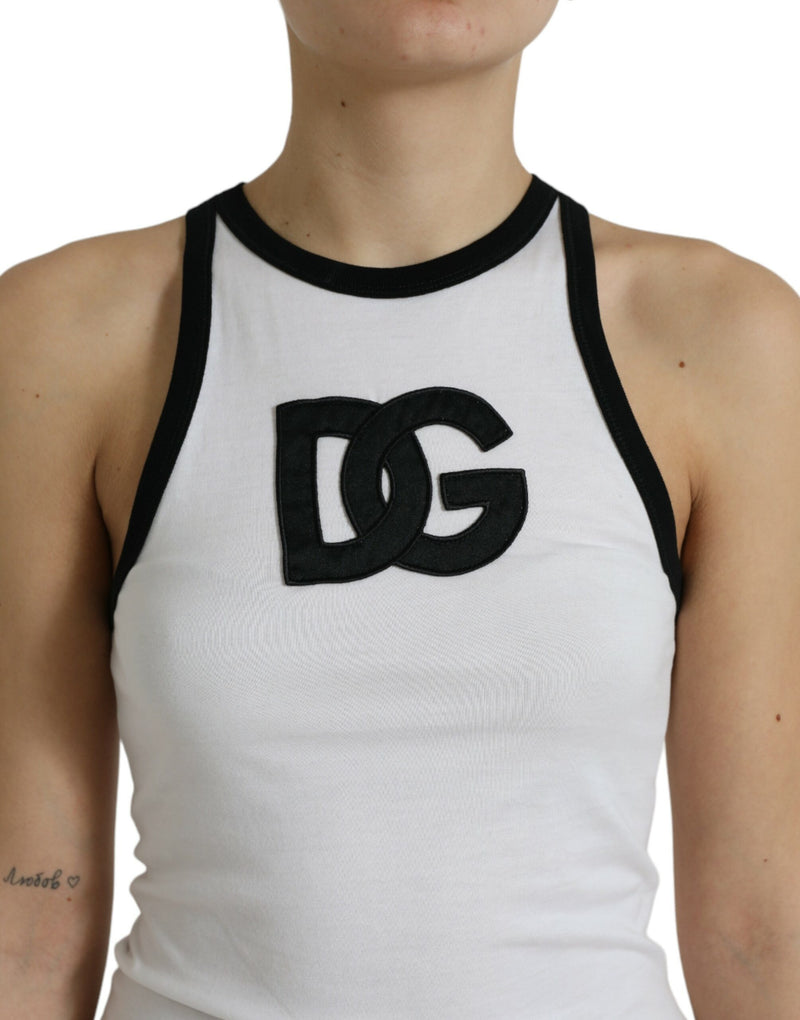 White DG Patch Sleeveless Cotton Tank Top