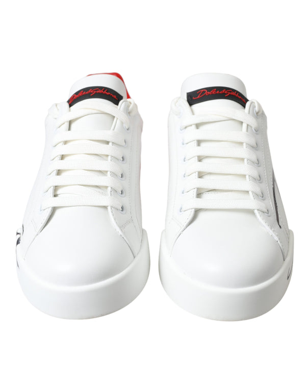 White Red Leather Logo Low Top Sneakers Men Shoes