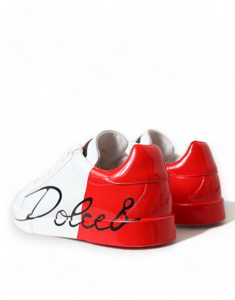 White Red Leather Logo Low Top Sneakers Men Shoes