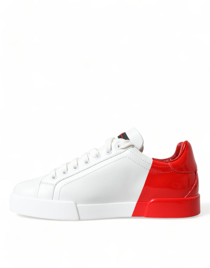 White Red Leather Logo Low Top Sneakers Men Shoes