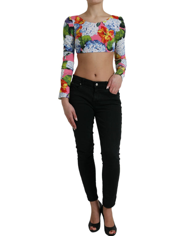 Multicolor Floral Print Long Sleeves Crop Top