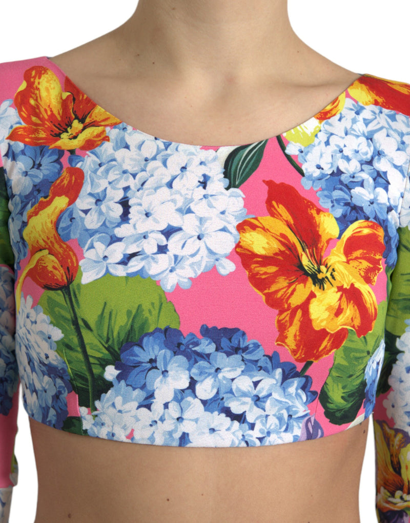 Multicolor Floral Print Long Sleeves Crop Top