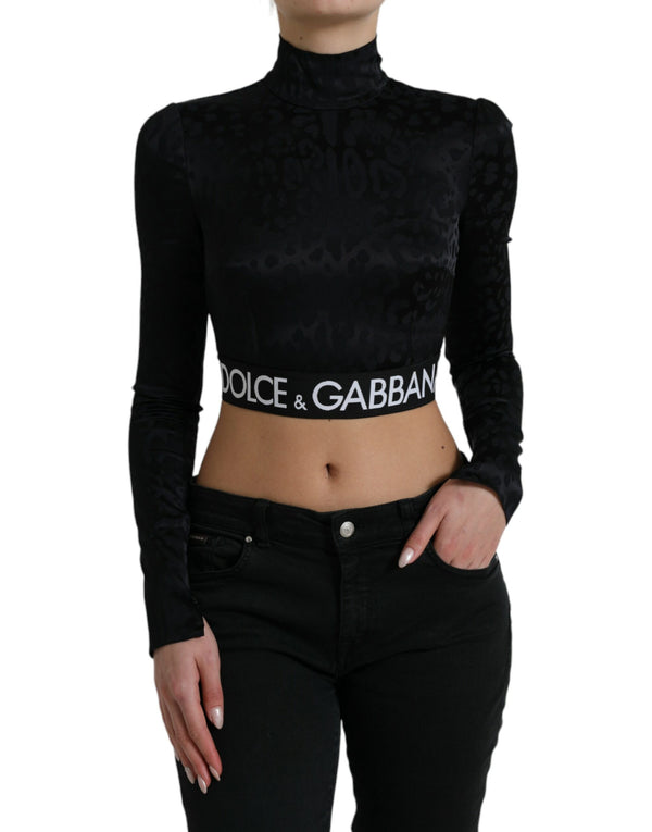 Black Viscose Stretch Long Sleeves Cropped Top