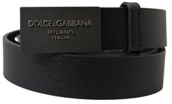 Black Leather Square Buckle Cintura Belt