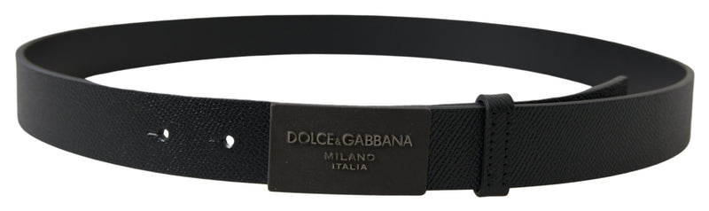 Black Leather Square Buckle Cintura Belt