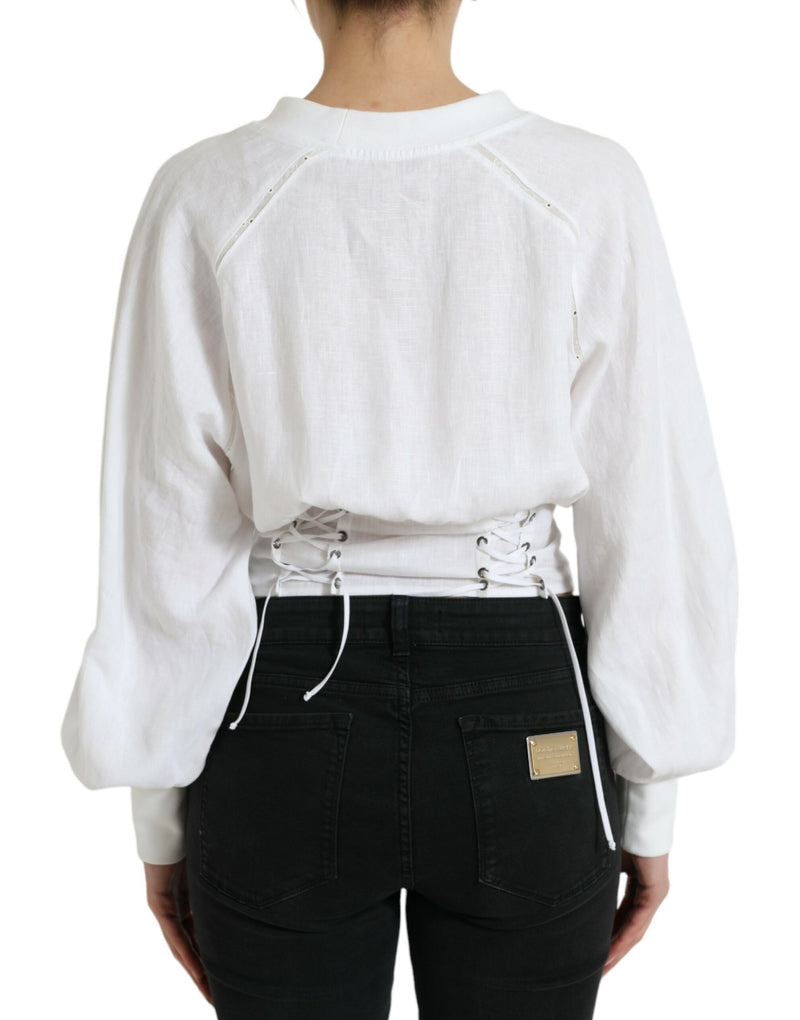 White Cotton Corset Cropped Long Sleeves Top