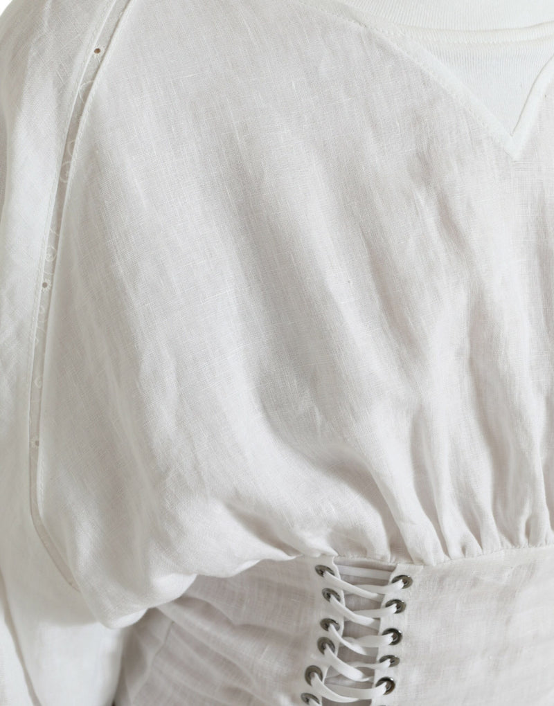 White Cotton Corset Cropped Long Sleeves Top