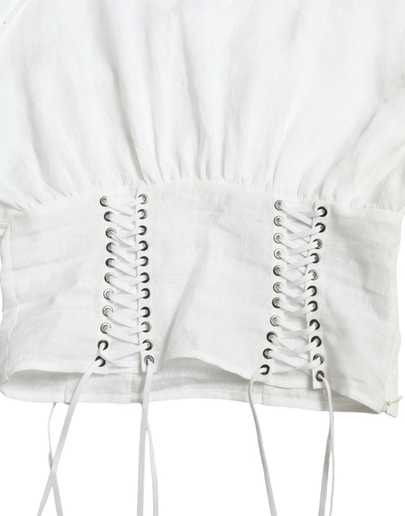 White Cotton Corset Cropped Long Sleeves Top