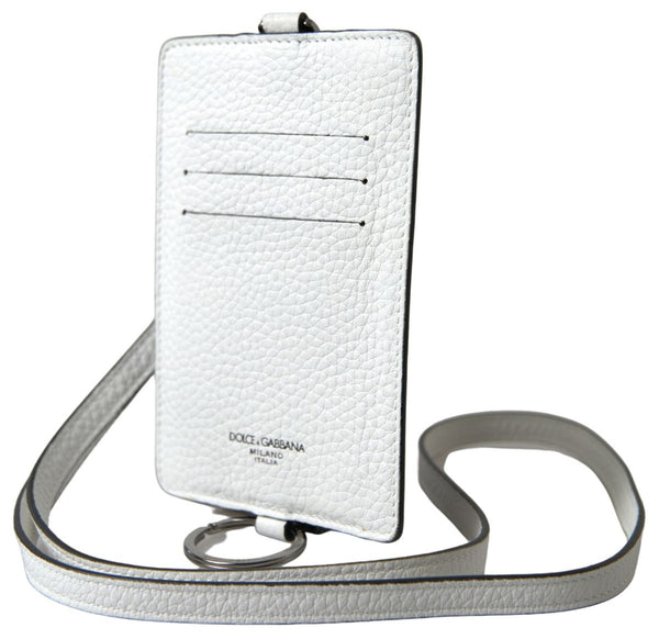 White Leather Lanyard Logo Card Holder Men Wallet