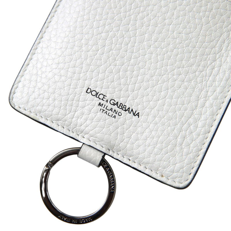 White Leather Lanyard Logo Card Holder Men Wallet