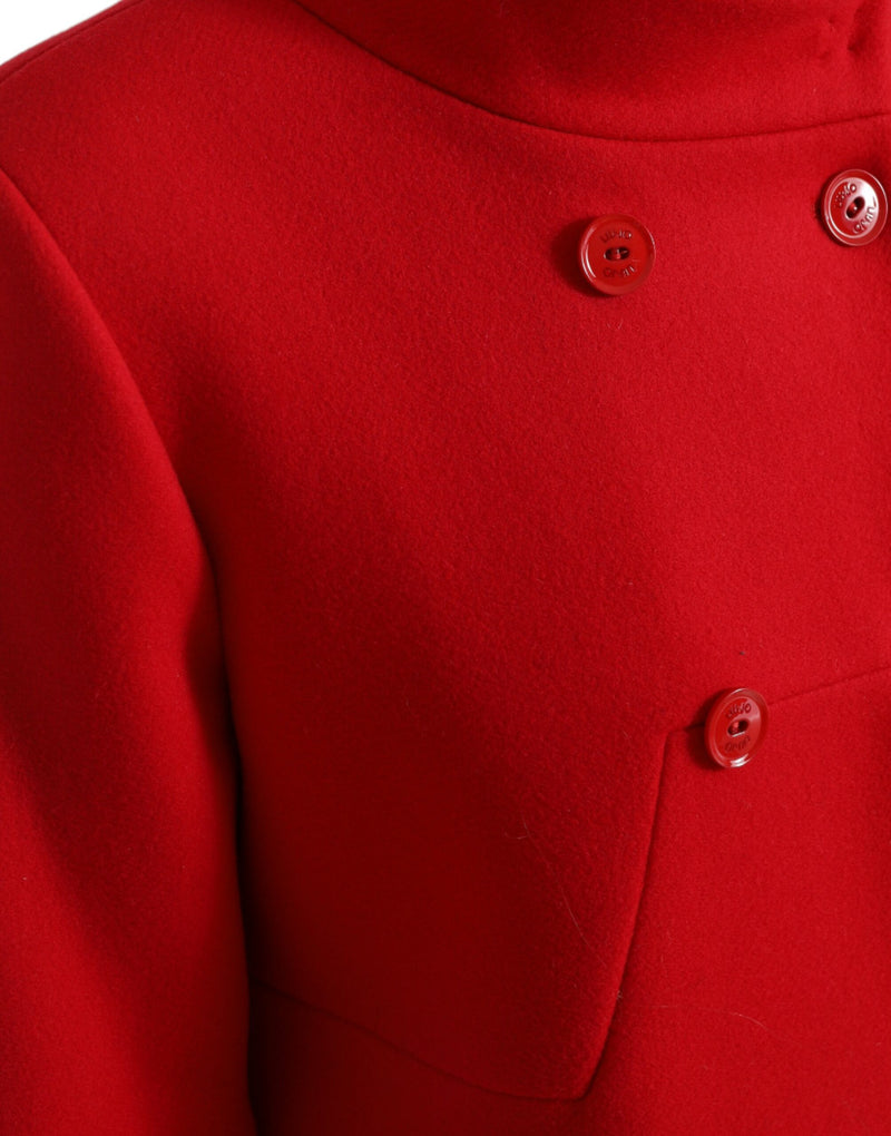 Red Wool Double Breasted Long Sleeves Coat Jacket