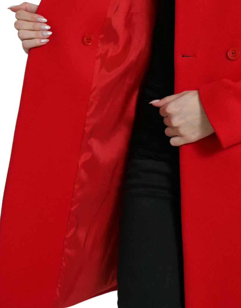 Red Wool Double Breasted Long Sleeves Coat Jacket