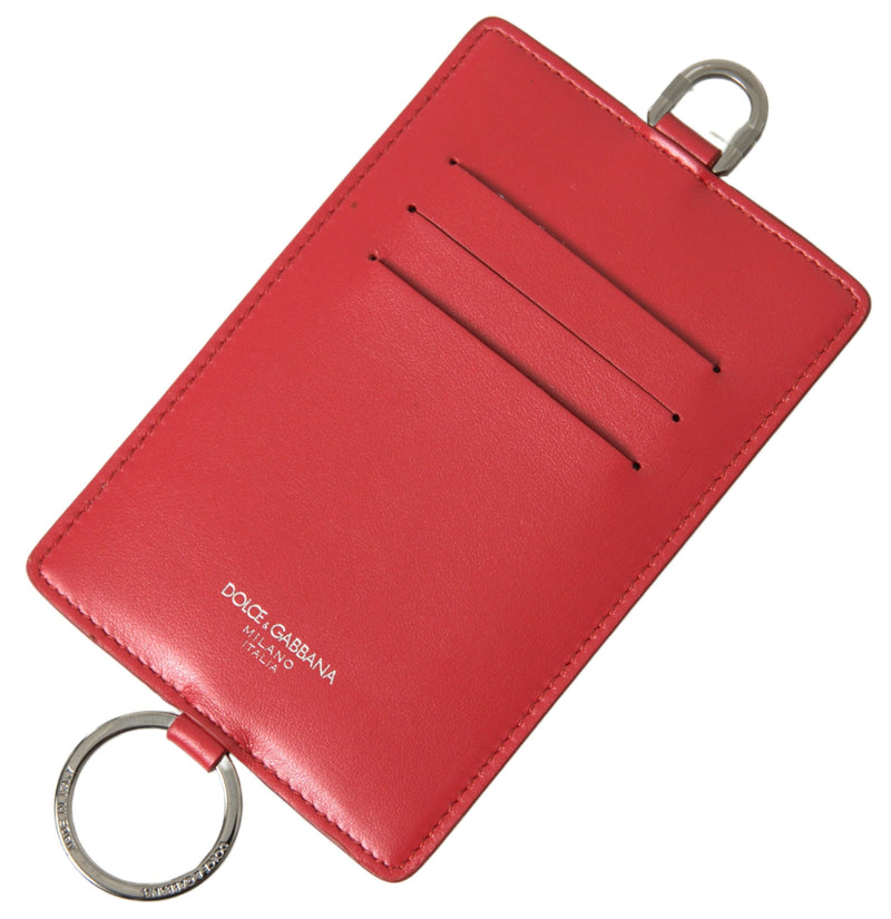 Red Leather Lanyard Logo Card Holder Men Wallet