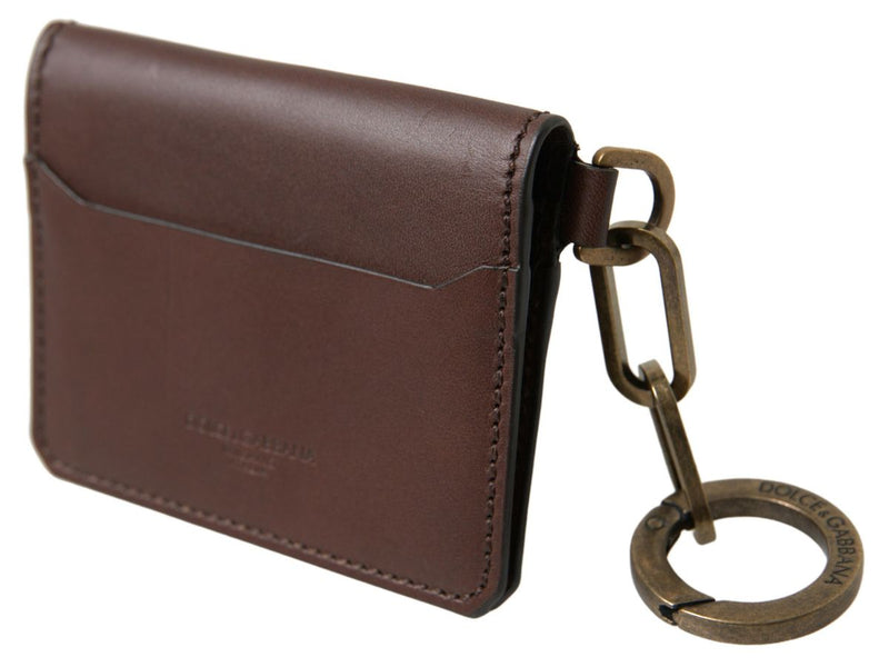 Brown Leather Bifold Logo Card Holder Men Wallet