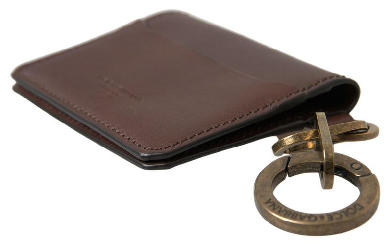 Brown Leather Bifold Logo Card Holder Men Wallet