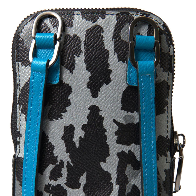 Gray Leopard Leather Men Purse Crossbody Sling Phone Bag