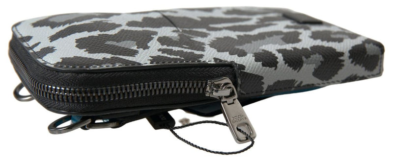 Gray Leopard Leather Men Purse Crossbody Sling Phone Bag