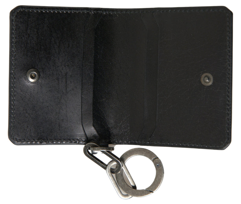 Black Leather Bifold Logo Card Holder Men Wallet