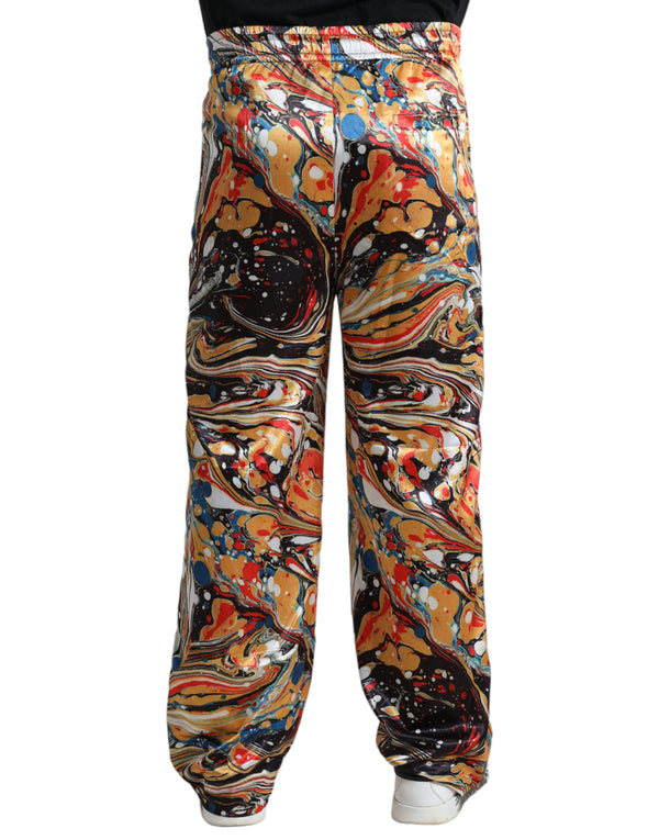 Multicolor Marble Print Satin Pants