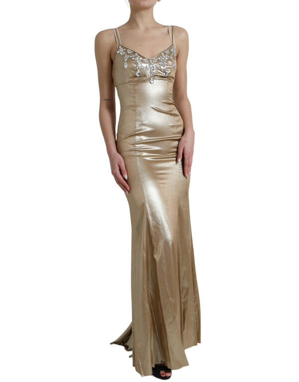 Metallic Gold Crystal Embellished Gown Dress