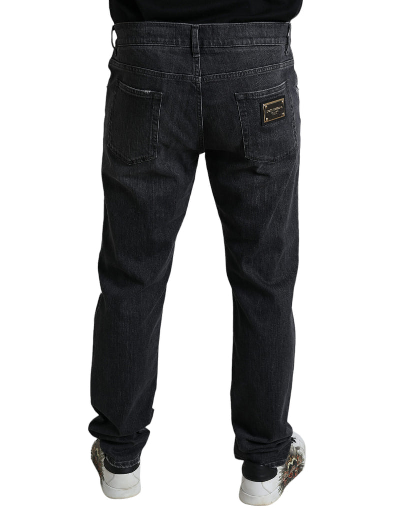 Grey Tattered Cotton Slim Skinny Denim Jeans