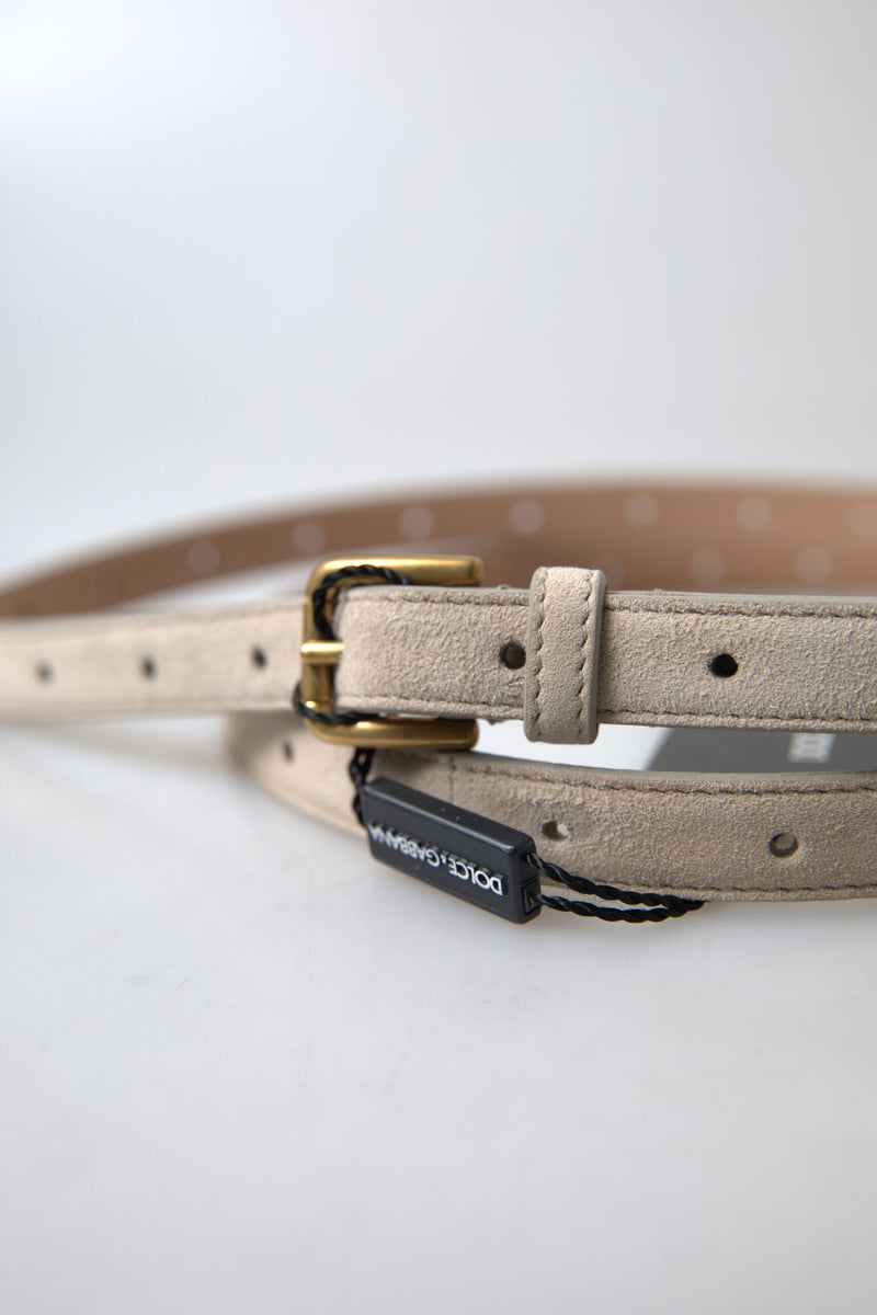 Beige Goatskin Leather Metal Buckle Belt