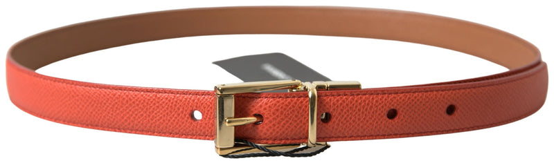 Orange Leather Gold Metal Buckle Women Belt