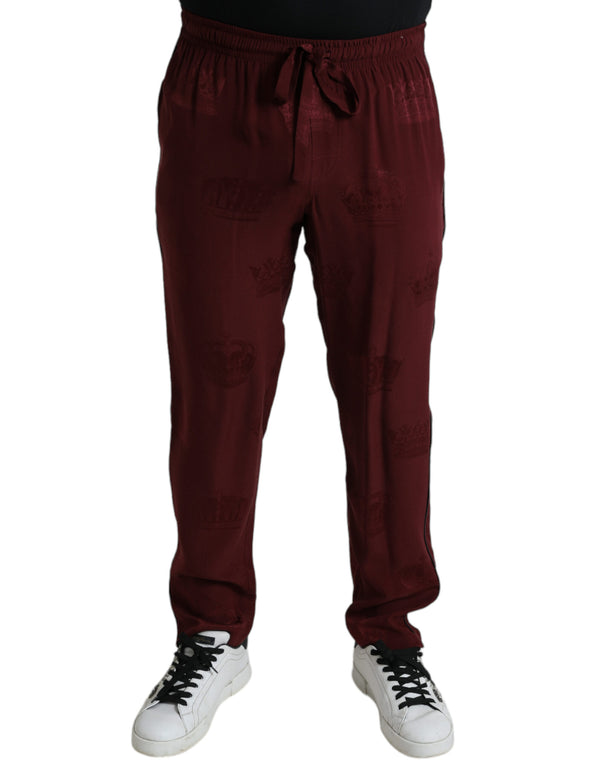 Maroon Crown Pattern Silk Pajama Pants