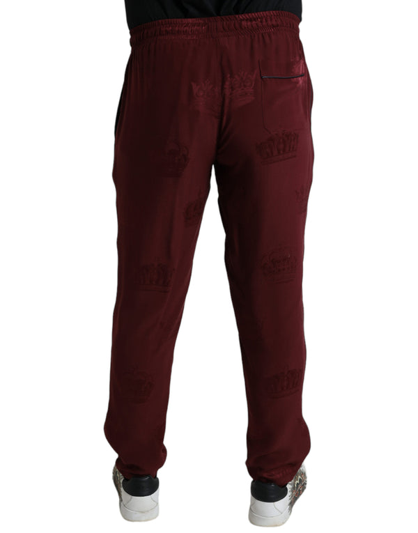 Maroon Crown Pattern Silk Pajama Pants