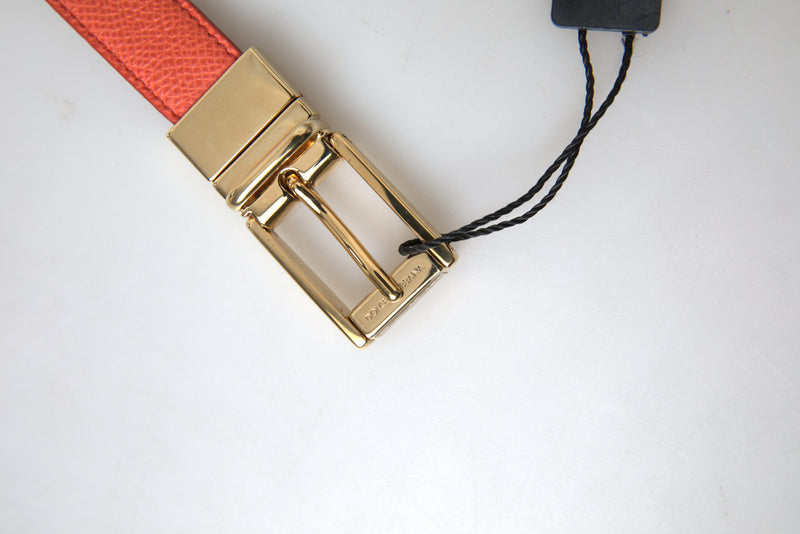 Orange Leather Gold Metal Buckle Women Belt