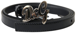 Black Leather Logo Metal Buckle Women Belt