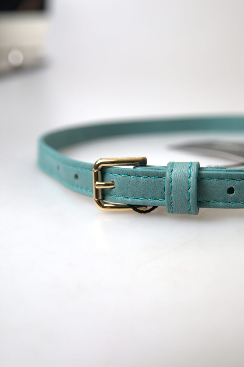 Blue Horseskin Leather Metal Buckle Belt