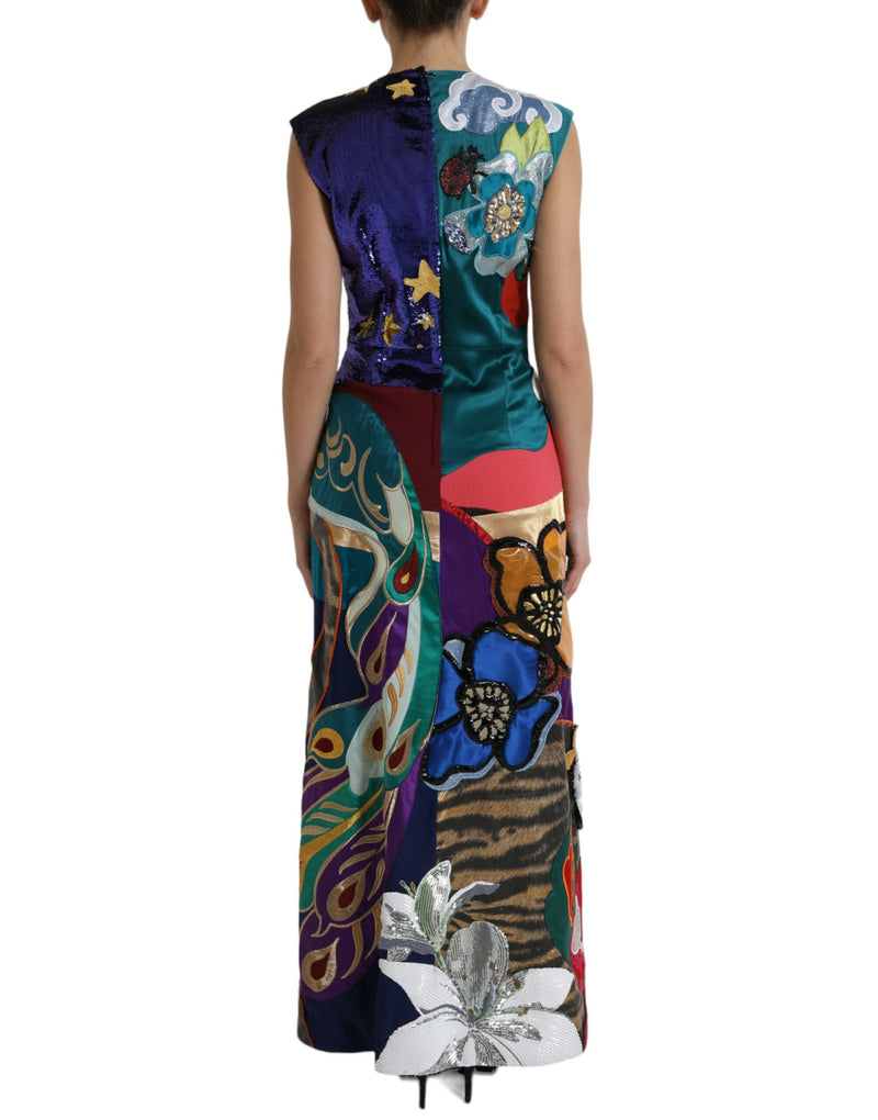 Multicolor Patchwork Sheath Long Gown Dress