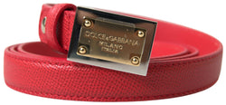 Red Leather Gold Engraved Metal Buckle Belt