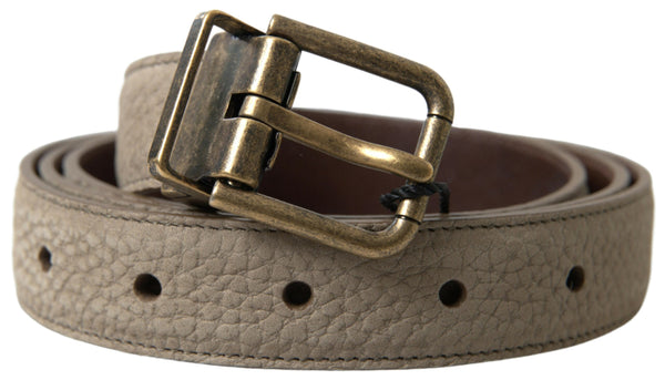 Beige Leather Gold Metal Buckle Men Belt