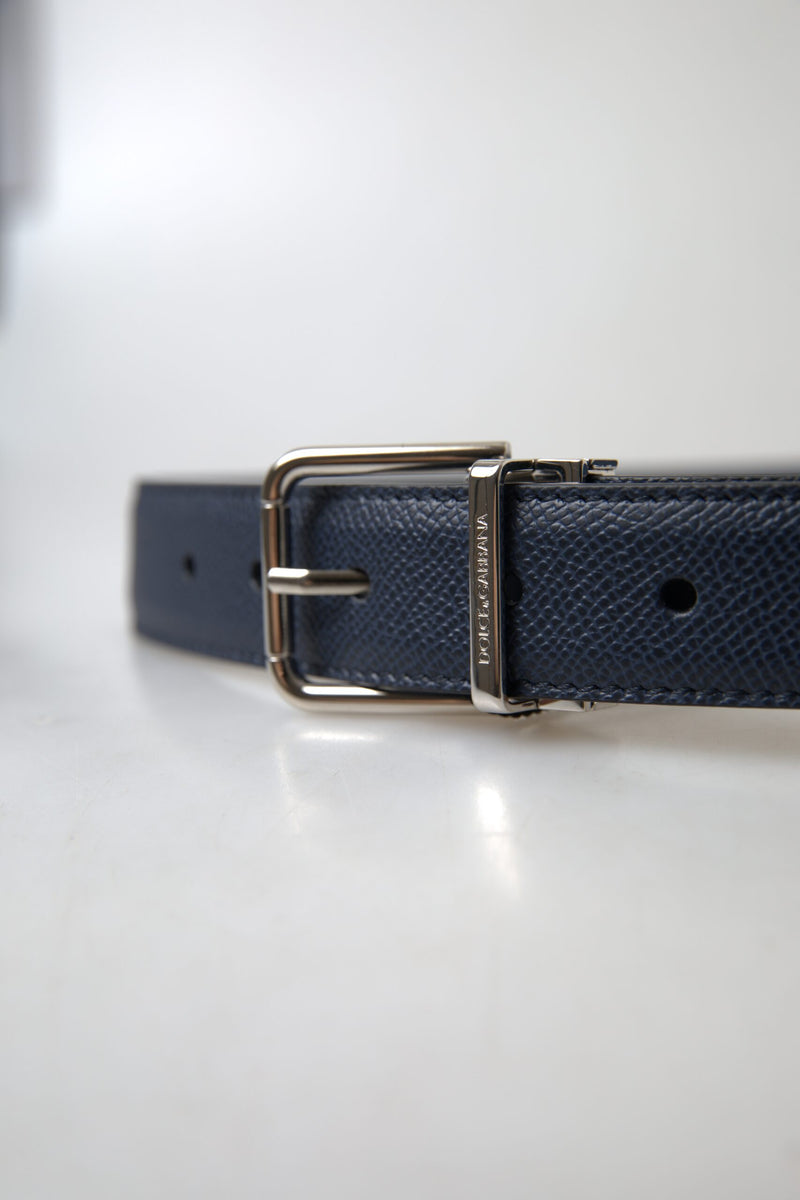 Blue Leather Silver Metal Buckle Belt