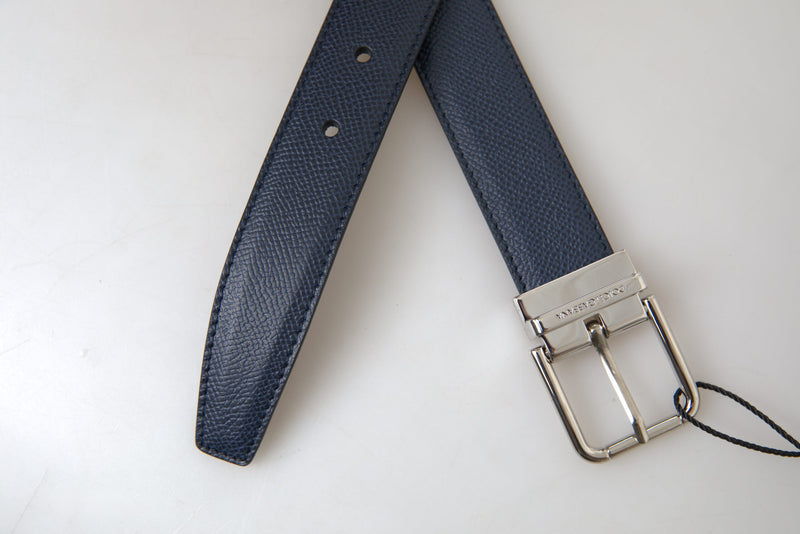 Blue Leather Silver Metal Buckle Belt