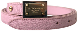 Pink Leather Logo Engraved Metal Buckle Belt