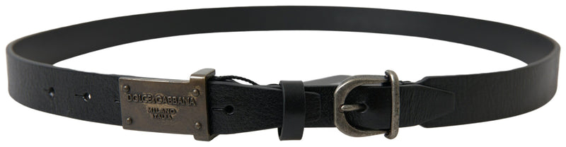 Black Leather Antique Logo Buckle Belt