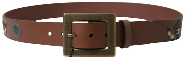 Brown Leather #DGFAMLY Square Buckle Belt