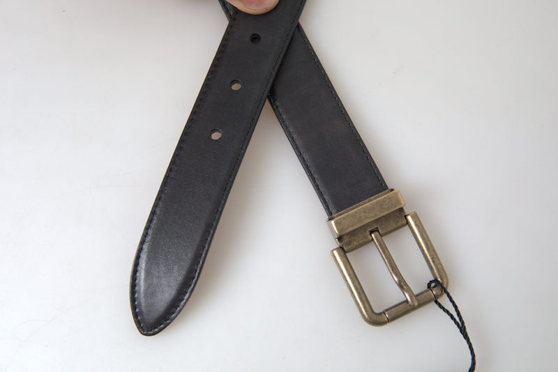 Black Leather Antique Metal Buckle Belt