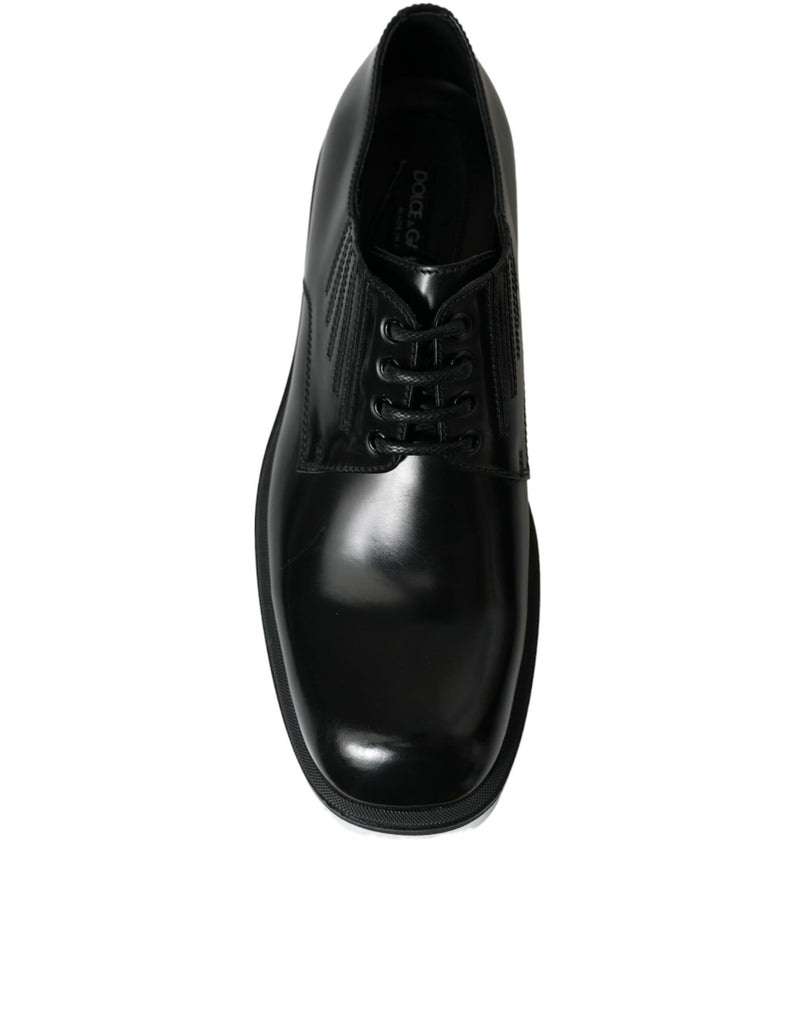 Black White Leather Lace Up Derby Dress Shoes